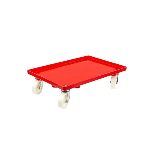 Transportroller für Euroboxen 60x40cm mit Kunststoffrädern rot - Materialtransporter mit 4 Lenkrollen und einer Traglast von 300kg. Ideal für effiziente Logistik und Ordnung. Robustes ABS-Material sorgt für Langlebigkeit.