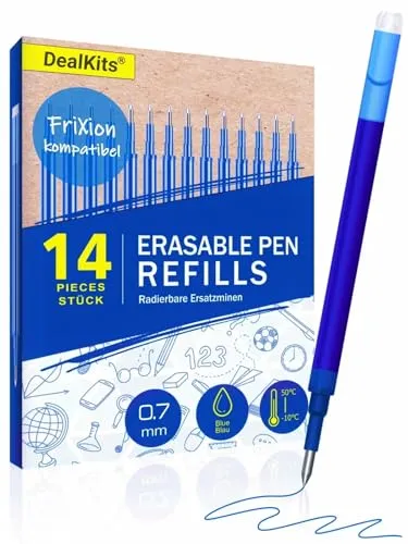 14x Radierbare Ersatzminen, DealKits 0.7mm Blau Gelschreibermine, Kompatibel mit Pilot FriXion Ball & Clicker & Eberhard Faber, Ersatzmine für Gelstift Radierbar, Praktisch für Schule und Alltag