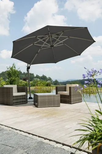 Schneider Sonnenschirm Rhodos Rondo, anthrazit, 350 cm - Sonnenschirm mit 360° Drehfunktion, UV-Schutz 50+, wasserabstoßend und verrottungsfest - ideal für den Garten oder die Terrasse.
