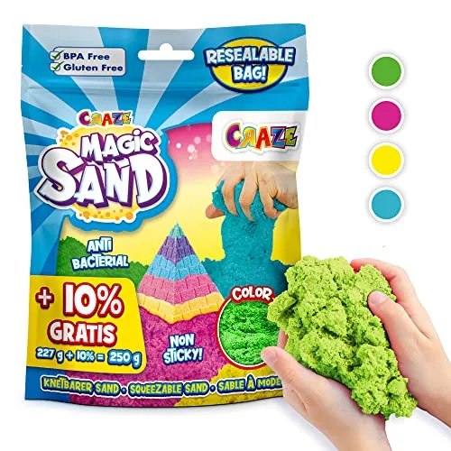 CRAZE MAGIC SAND | Knetsand Refill-Pack, 250g Nachfüllpack bunter magischer Sand, BPA-und glutenfrei, 4- Vorauswahl nicht möglich