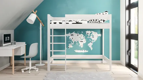Hochbett Hugo 180x80 mit Rausfallschutz in Weiß