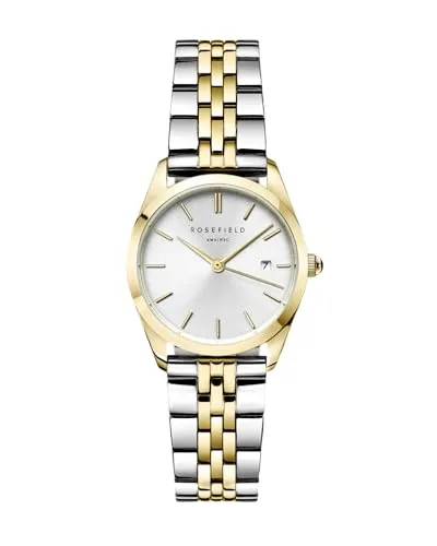 ROSEFIELD Quarzuhr Ace XS Bicolor - Elegante Armbanduhr für Frauen mit japanischem Quarzwerk, Datumsanzeige und kratzunempfindlichem Mineralglas. Stilvolles Design mit vergoldetem Edelstahlarmband und wasserdicht bis 3 bar.