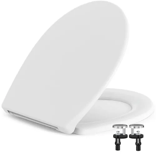 SURFOU Toilettendeckel mit Absenkautomatik, O-Form WC Sitz bis 150 kg Belastbar, Weiß Klodeckel und Klobrille, Quick-Release, Einfache Montage, Leise & Universell Passend