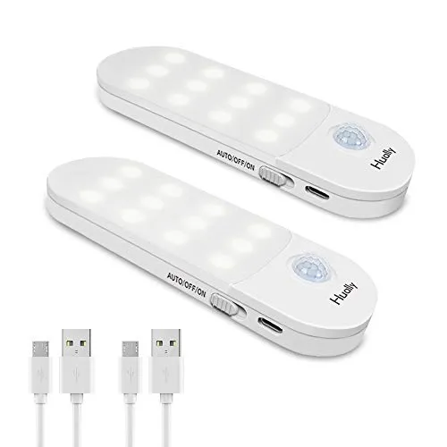 LED Nachtlicht mit Bewegungsmelder,Hually LED Licht [2 Stück] USB Aufladbare Nachtlampe Schranklicht mit 3 Modi (Auto/ON/OFF),Praktischer eingebauter Magnet Orientierungslicht für Küche,Stair,Flur usw