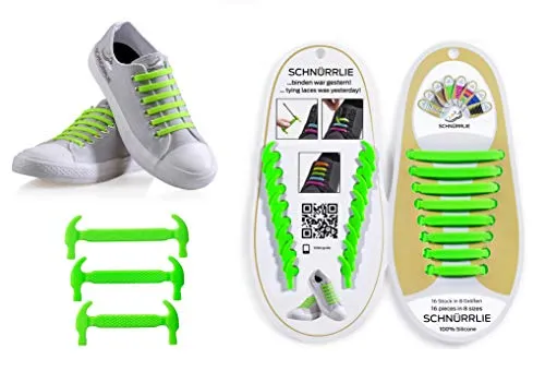 SCHNÜRRLIE Schnürsenkel - elastische Silikon Schnürsenkel - Schuhband ohne Schuhe Binden - Flache Gummi Schnürbänder für Kinder und Erwachsene - Grün