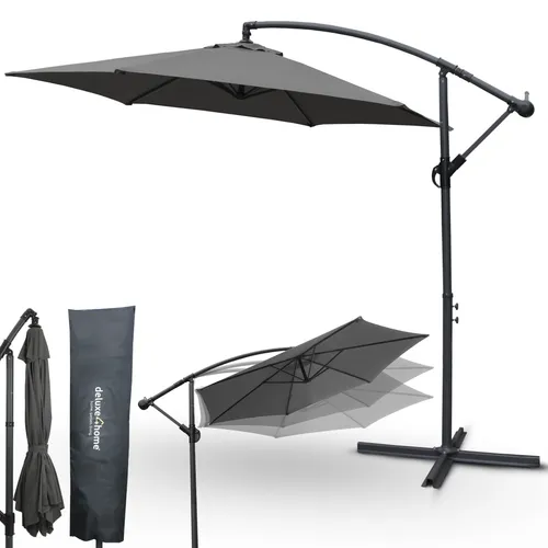 deluxe4home Ampelschirm 270 cm mit Handkurbel & Ständer - Sonnenschirm mit praktischer Kurbelmechanik, perfekt für Terrassen und Gärten. Schattenspendend und stilvoll in Anthrazit, inklusive Schutzcover.