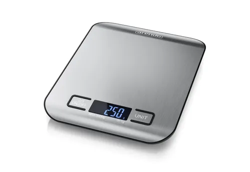 Arendo Küchenwaage bis 5kg, Digitale Lebensmittelwaage aus Edelstahl, Messgenauigkeit 1g, (1-tlg), Kaffeewaage, automatische Abschaltung, Tara-Funktion, weißes Display