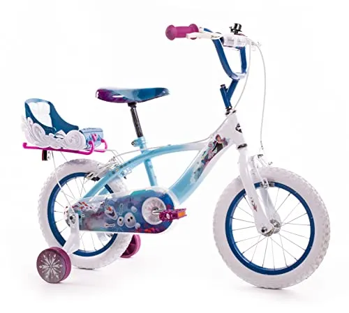Huffy Frozen 14 Zoll Fahrrad, Blau - Roller & Rad – Das coole Frozen Design mit Schlitten-Gepäckträger und breiten Stützrädern sorgt für Sicherheit und Spaß. Perfekt für kleine Abenteuerlustige im Alter von 4-6 Jahren!