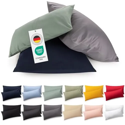 Blumtal Kissenbezug 40x60 cm (2er Set Kissenbezüge) - Grün - 100% Baumwoll-Jersey, Oeko-Tex Zertifiziert, Kopfkissenbezug 40x60 - Jersey Kissenhülle - Bezug für Nackenstützkissen