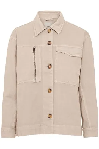 OXMO OXTami Damen Übergangsjacke leicht gefüttert - Stylische Übergangsjacke mit Hemdkragen aus 100% Baumwolle, ideal für Frühjahr und Herbst. Robustes Material, praktische Brusttaschen und ein moderner Look machen sie zum perfekten Begleiter für jeden Anlass.