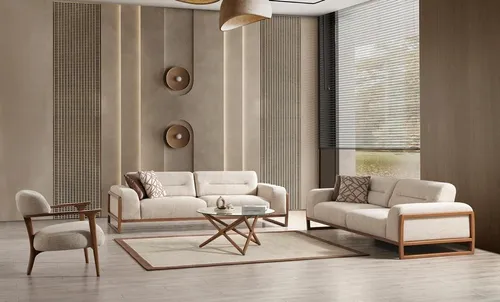 Hochwertige Designer Sofagarnitur Beige - Modernes Wohnzimmer Set - Elegantes 3-teiliges Sofa Set in Beige, ideal für moderne Wohnzimmer. Bequeme Polsterung, robustes Holzgestell und stilvolles Design sorgen für gemütliche Stunden. Perfekt für mehr als 6 Personen.