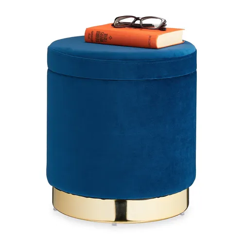 Samthocker Pouf mit Stauraum - Ottomane & Fußhocker, stilvoller dunkeltblauer Pouf mit praktischem Aufbewahrungsfach für mehr Ordnung und Komfort in jedem Raum.