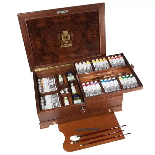 Schmincke MUSSINI Malkasten Edelholztruhe - Ölmalerei Malkasten mit hochwertiger Edelholztruhe, ideal für professionelle Künstler und anspruchsvolle Maltechniken.