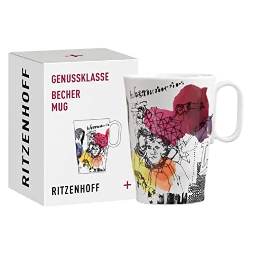 RITZENHOFF 3731004 Kaffee-Tasse 330 ml - Serie Genussklasse Nr. 4 - Porzellan-Becher mit Figurenmotiv - Designerstück