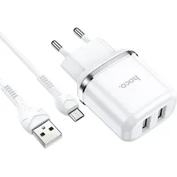 Hoco N4 USB Ladegerät + Micro USB Kabel Netzteil Dual Port mit 2.4A Reise Ladestecker Universal Handy Navi Tablet - Weiß
