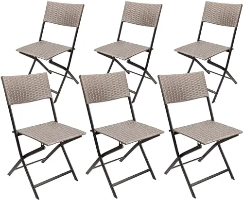 BRUBAKER 6er Set Gartenstuhl Toskana - Wetterfester Polyrattan Klappstuhl - Klappstühle für Garten, Balkon und Terrasse – robust, wetterfest und mit elegantem Polyrattan-Design, ideal für ganzjährige Nutzung im Freien.