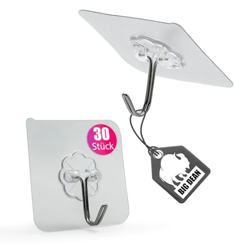 BigDean 30 Stück Klebehaken extra stark & selbstklebend – Wandhaken 180° drehbar - Haken ohne Bohren halten problemlos bis zu 10 kg