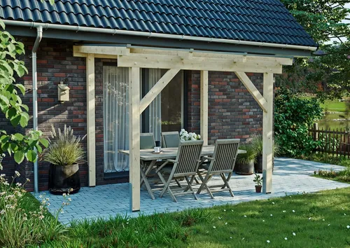 KONIFERA Terrassendach Atlas, BxT: 308,4x250 cm, Bedachung Hohlkammerplatten, Bausatz aus naturbel. Leimholz mit lichtdurchl. Polycarbonat-Pultdach