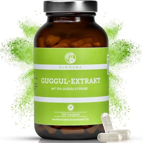 QIDOSHA® Guggul Extrakt Kapseln hochdosiert - Shuddha Guggulu mit 10% Guggulsterone, höchste Reinheit und nachhaltige Verpackung im Apothekerglas für 4 Monate Vorrat.