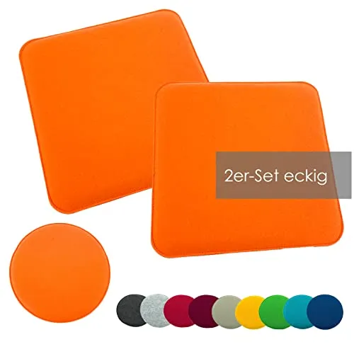 heimtexland ® 2er Pack Sitzkissen Filz Stuhlkissen Bodenkissen Polster Stuhlauflage Indoor Outdoor Kissen eckig Typ631 Filzkissen orange 35x35 cm 2 Stück