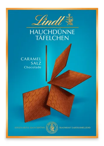 Lindt Hauchdünne Täfelchen Caramel&Salz | 125g Schachtel | Vollmilch Schokolade