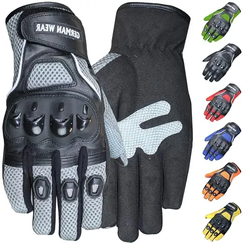 German Wear Motocross Motorradhandschuhe Biker Handschuhe Textilhandschuhe 6X Farben, Größe:10=XL, Farbe:Grau