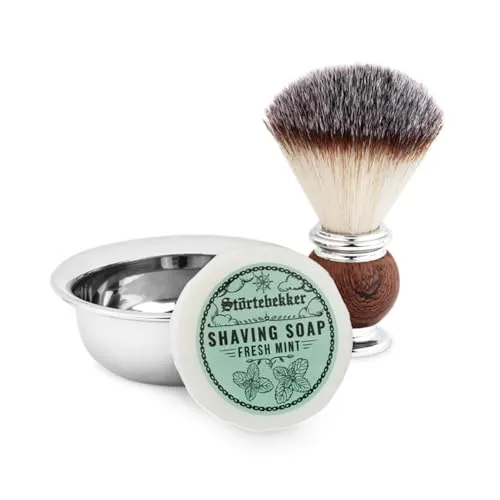 Störtebekker® Premium Rasierpinsel Set mit Rasierschale aus Edelstahl & Rasierseife Fresh Mint [inkl. Rasur- und Bartguide E-Book] - Geschenkidee - Perfekte Ergänzung zu Rasiermesser & Rasierhobel