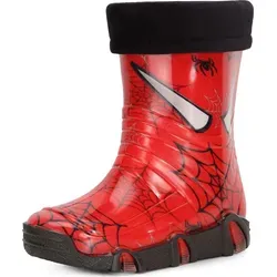 Ladeheid Kinder Gummistiefel Gefüttert SWK2020 - Rot mit Spinnen - Wasserdichte Gummistiefel für Kinder, gefertigt in der EU, mit herausnehmbarem Innenschuh für ganzjährigen Tragekomfort und rutschfester Sohle.