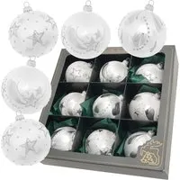 Krebs Glas Lauscha Christbaumschmuck - 9er Set weiße Glaskugeln 8 cm - Weihnachtsbaumkugeln in Weiß-Eislack, setze funkelnde Akzente mit 9 stilvollen Kugeln, die dein Zuhause in festlichem Glanz erstrahlen lassen.