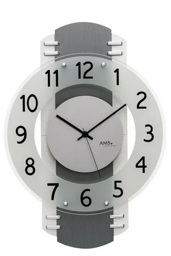 AMS Funk-Wanduhr 5618 - Elegantes Holz- und Aluminium-Design - Wanduhren: AMS 5618 vereint modernes Design mit präziser Funktechnik, sorgt für exakte Zeit und besticht durch ein stilvolles Zifferblatt aus satiniertem Glas.