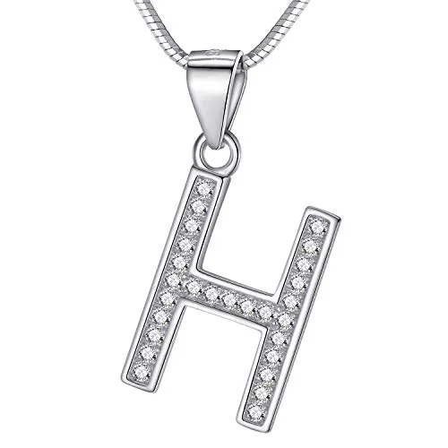 Morella Damen Buchstabenhalskette Halskette und Anhänger Buchstabe H aus 925 Silber rhodiniert 45 cm lang