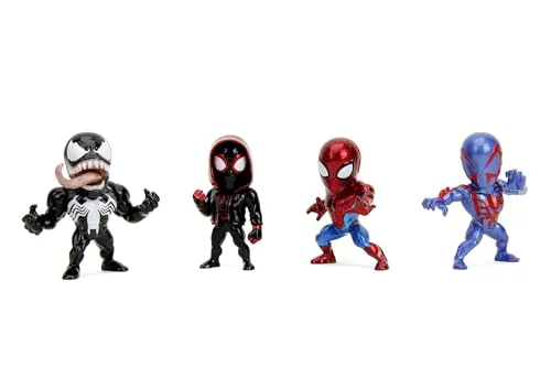 Jada Toys 4er-Set Marvel Spider-Man Figuren (Spiderman, Venom, Miles Morales, Spiderman 2099) - 4 Sammelfiguren aus Metall, je 6 cm, für Fans & Sammler ab 8 Jahre, Welle 1