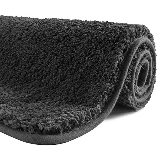 SFLXO Badematte 80cm x 50cm rutschfest-Badvorleger Maschinenwaschbar Anti-Rutsch Badteppich Weich Wasserabsorbierende Badematten Flauschige Mikrofaser Badezimmerteppich Dunkel Grau Mehrweg
