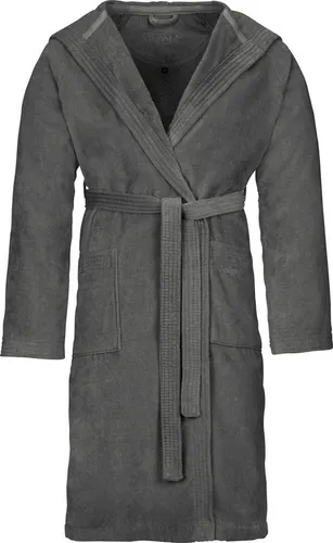 Vossen Unisex-Bademantel Texas, grau S - Bademantel für Sauna & Spa, aus weichem Webvelours, mit Kapuze und Gürtel, ideal für Damen & Herren, Maschinenwäsche bis 60°C, Länge 110 cm