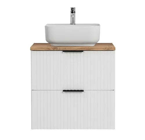 Lomadox Waschtisch ADELAIDE-56-WHITE, 60cm, elegant in Weiß mit Eiche - Waschtisch 60 cm in matt weiß mit Rillenfront und Softclose-System, vereint modernes Design und hohe Funktionalität für dein stilvolles Badezimmer.