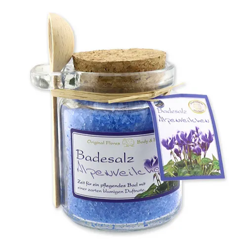 Florex Badesalz ALPENVEILCHEN 300g im Glas mit Holzlöffel für jeden Hauttyp
