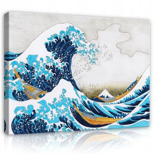 WallArena- Leinwand Bilder - Die große Welle - 60x40 cm Leinwandbilder - Bild auf leinwand - Wandbild XXL groß Wandbilder für Wohnzimmer Schlafzimmer Wohnzimmerbilder Modern kunstdruck - Japanische