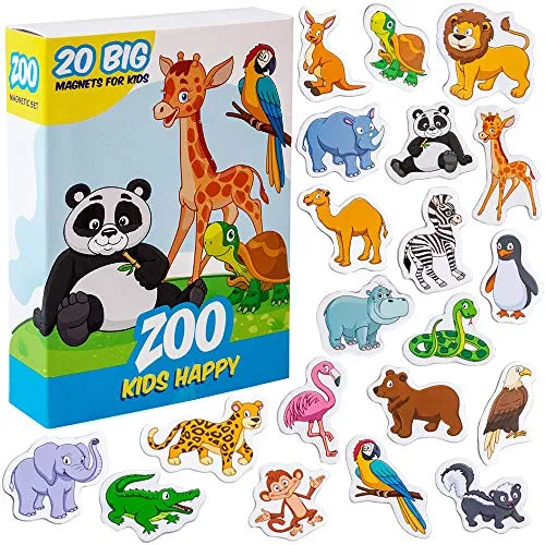 Magdum 20 Glücklicher Zoo Magnete Kinder für magnettafel - Magnet Spielzeug - Kühlschrankmagnete - Kühlschrank Magnete Set -Spielzeug - Lernspiele ab 3 Jahre, 17 x 12 x 3.7 cm