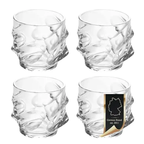 Intirilife 4x Whisky Gläser Set 'SCULPTURED' - Kristallklar - Whiskeygläser Set aus hochwertigem, bleifreien Kristallglas im eleganten Sculpture Design. Spülmaschinenfest, ideal für Whisky, Gin und Cocktails. Perfekte Präsentation für jeden Drink!