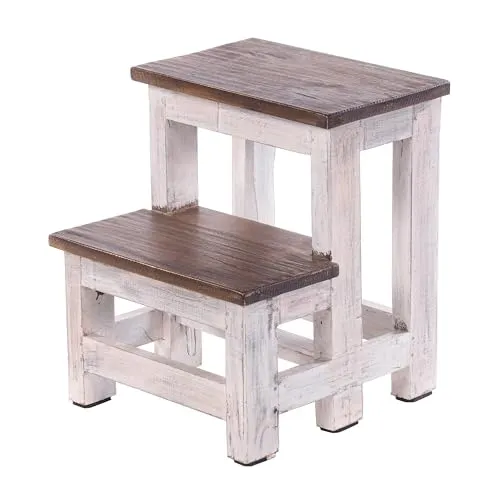 DESIGN DELIGHTS TRITTLEITER Step - Vintage Trittleiter aus Altholz - Tritthocker für Kinder, 2-stufige Trittleiter aus Recyclingholz mit einzigartigem Vintage-Charakter, ideal für den Alltag und dekorative Zwecke.
