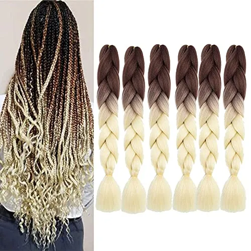Kunsthaar Zum Einflechten blond hair extensions braids ombre Jumbo Zöpfe Haar Flechten Haar Braids Extensions Für Box Zöpfe Crochet Braids Hair (braun-blond)