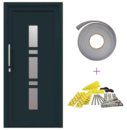 vidaXL Vordertür Anthrazit 98 x 208 cm PVC - Moderne Eingangstür in Anthrazit, ideal für jedes Zuhause. Mit glatter PVC-Oberfläche und stilvollen Glas-Einsätzen kombiniert sie Funktionalität und Design. Inklusive Zubehör für einfache Montage.