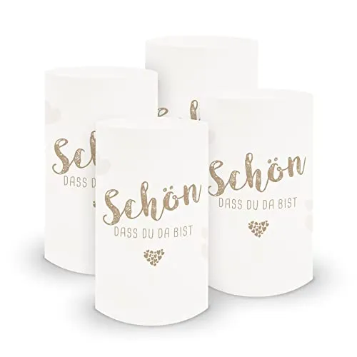 itenga 18x Windlicht Tischlicht aus Folie I Schön DASS du da bist I 10,0 x 21,0 cm I ideal als Tischdeko für Jede Feierlichkeit I geeignet für Teelichter oder LED-Kerzen (Hellbraun)