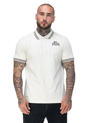 Lonsdale Rhodes Kurzarm-Poloshirt Weiß XL Herren - Poloshirt in Regular Fit mit 3D-Gummi-Logo und gestreiften Bündchen. Ideal für Freizeit und Sport – kombiniere Komfort und Stil!