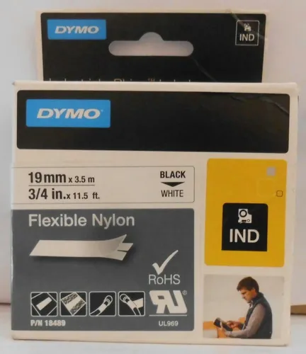 Dymo Originalband 16958 - Schwarz auf Weiß, 19mm x 3,5m, flexibles Nylonband für perfekte Etikettierung im Büro und Privatbereich