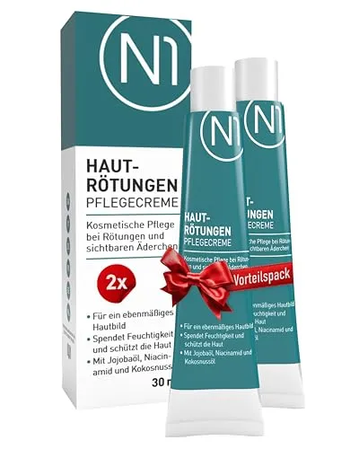 N1 Hautrötungen Pflegecreme 60 ml - Für ein strahlendes Hautbild - Die N1 Pflegecreme reduziert die Sichtbarkeit von Rötungen und kleinen Äderchen. Mit Jojobaöl für verbesserte Hautelastizität und optimaler Feuchtigkeit. Ideal für die tägliche Anwendung.