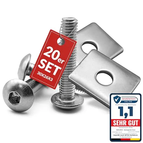 Qualinos 20x hochwertige Doppelstabmattenzaun Befestigung Klemmplatten 30x26x3 mm und Schrauben - aus 1.4301 Edelstahl