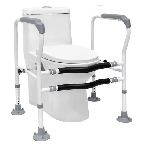 Aufstehhilfe Toilette, Behinderten WC Haltegriff, WC Sitzerhöhung max 200kg | Toilettensitzerhöhung mit Armlehnen, Breiten & Höhenverstellbar, Einfache Montage, WC Aufstehhilfen ohne bohren