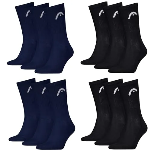 HEAD Herren Damen Sportsocken Crew Style im 12er Pack (35-38, Schwarz/Navy)