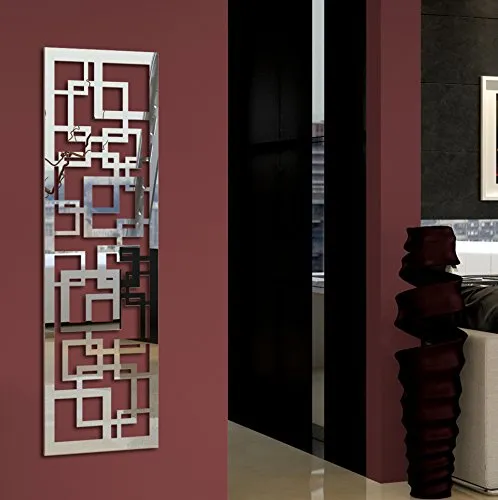 Wandgarderobe/Garderobe Design Quadrat, 140x40x2 cm, Edelstahl 3D poliert (glänzend) (Marke: Szagato, Made in Germany Kleiderständer Garderobenständer Wandpaneel Wanddeko Kleiderhaken Flurgarderobe)